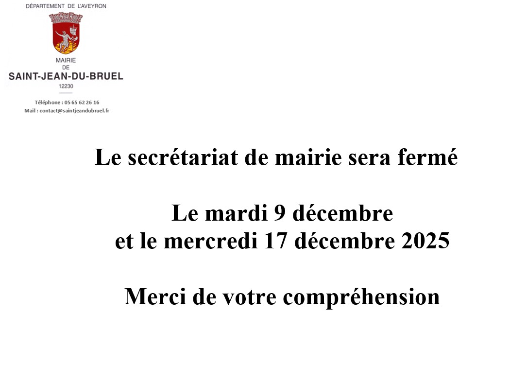 Lire la suite à propos de l’article Fermeture exceptionnelle du secrétariat de mairie